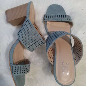 Blue Denim Suede 2-Strap Sandal